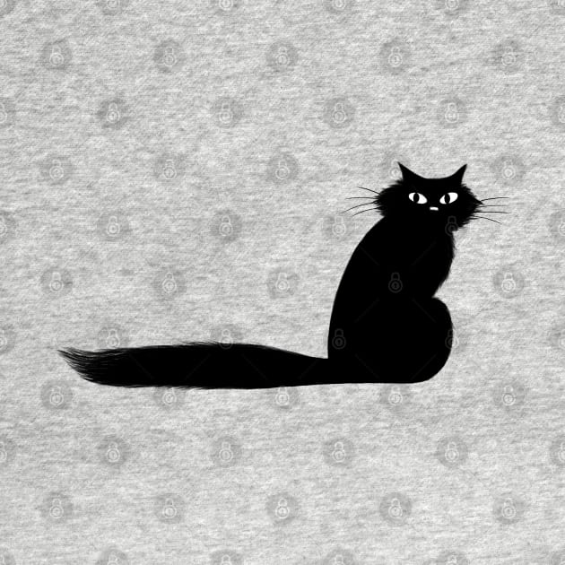 Black Kitty Cat with Long Fluffy Tail by Coffee Squirrel